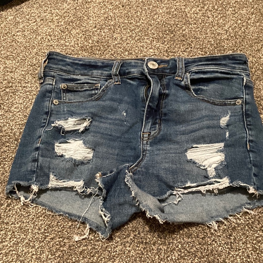 American Eagle Outfitters Blue Distressed Jean Shorts